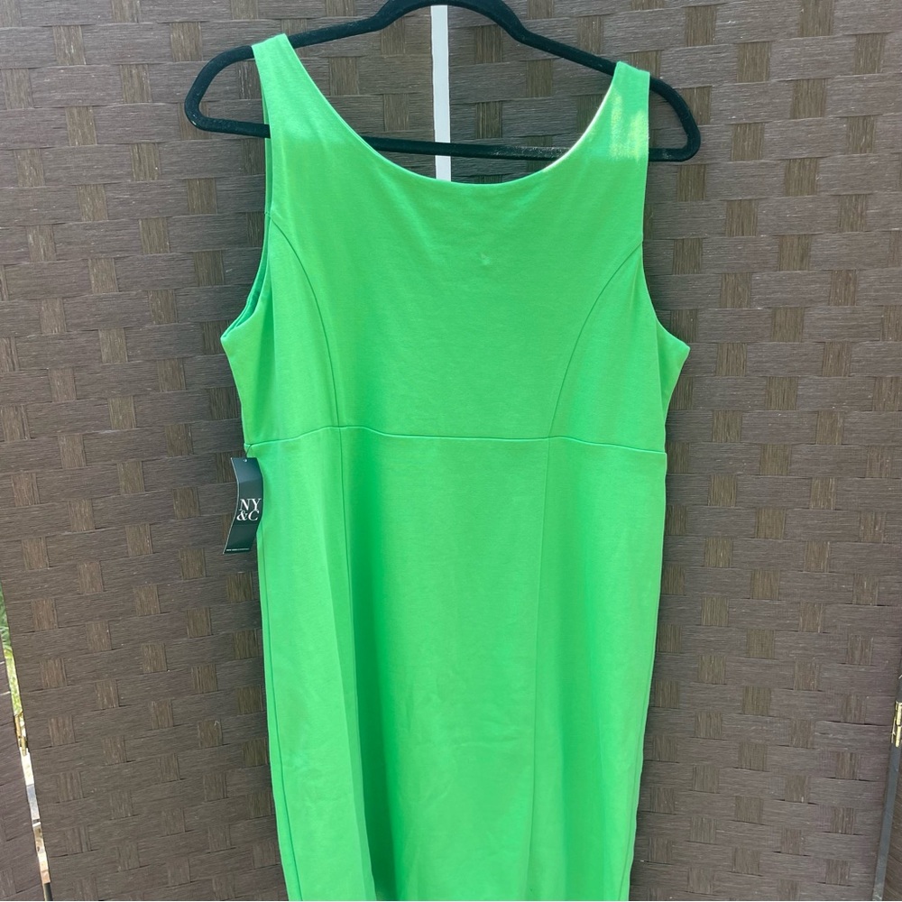 New York & Company Lime Green V-Neck Cotton Sleeveless Dress -size L - Picture 5 of 9